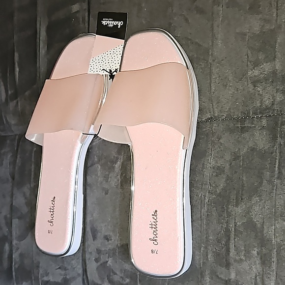 Chatties Women Light Pink Glitter Slide Sandals White Soles ManMade Size 7/8 M - Picture 4 of 8